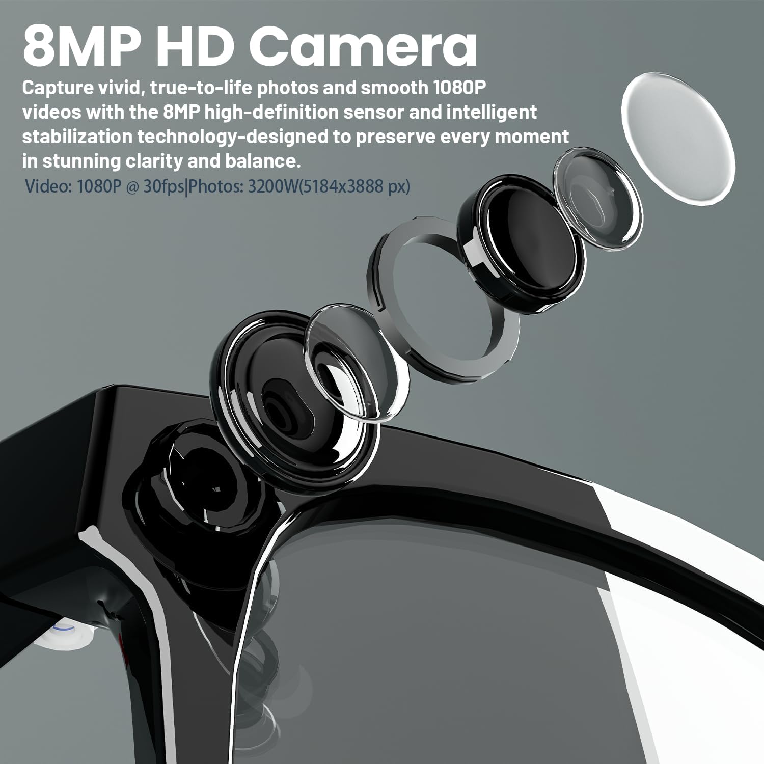 8MP AI Smart Glasses: 1080P Vi - Smart Glasses Lens avis et prix